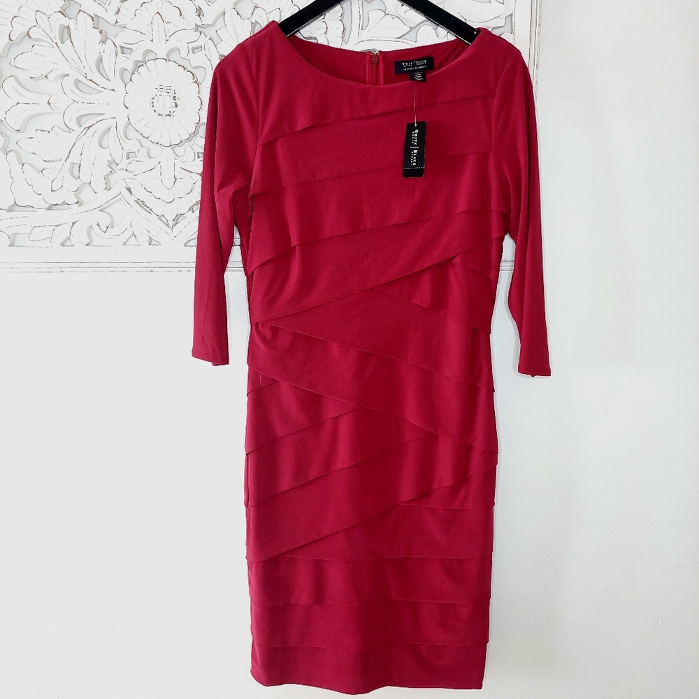 NWT White House Black Black Cocktail Dress Cascading Ruffles